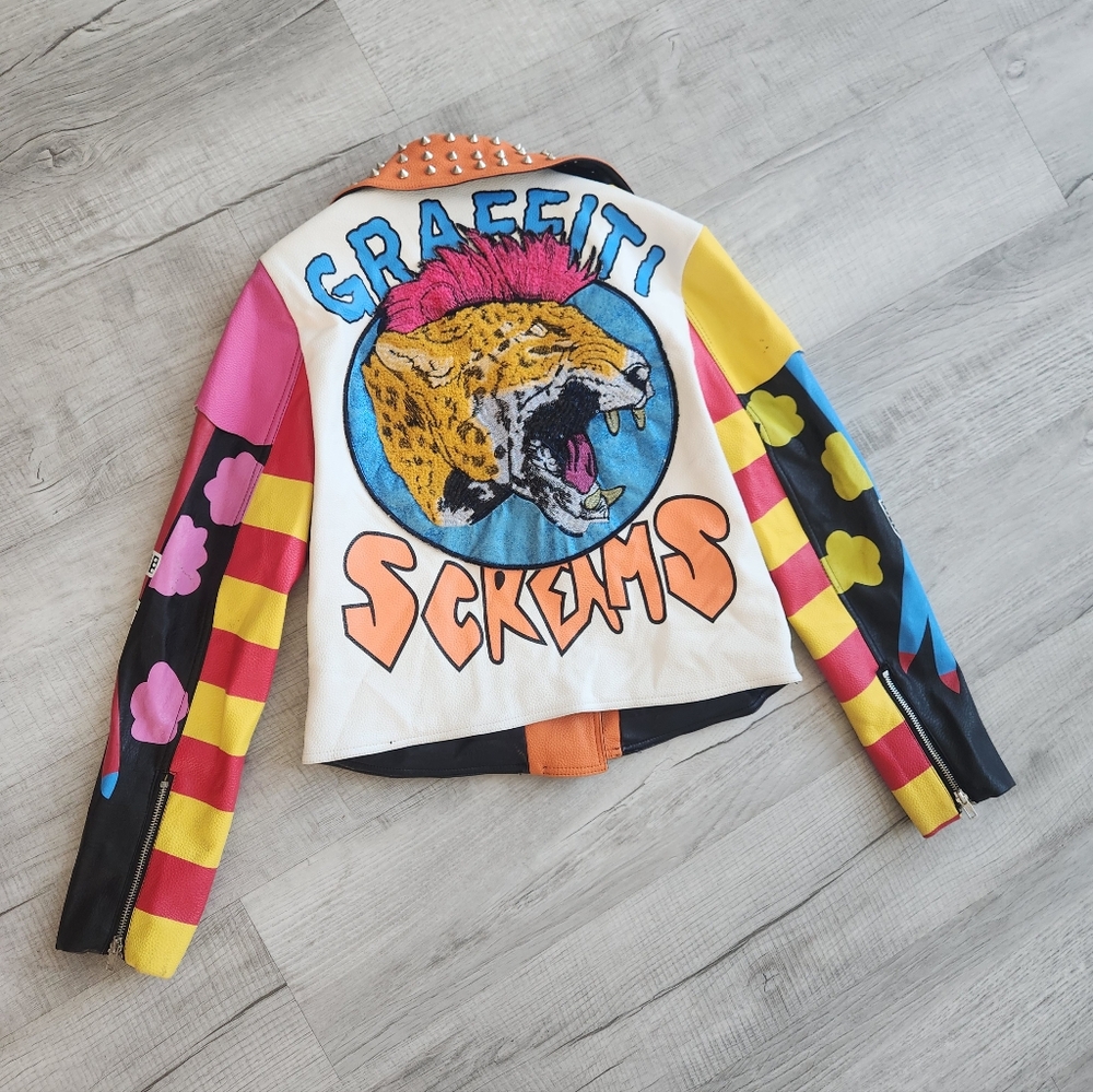 Azalea Wang Graffiti Kisses Vegan Leather Moto Jacket M - Picture 7 of 14